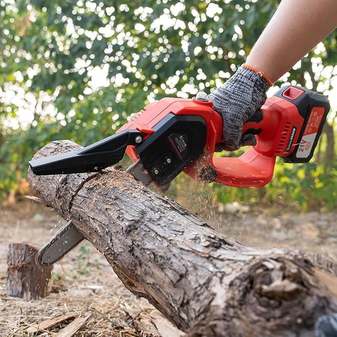 OUTIGO Mini Chainsaw with Battery, 8 inch Electric Chainsaw with 2 * 21V Batteries, with Safety Lock and Strong Motor for Tree Trimming, 800 W - Image 2